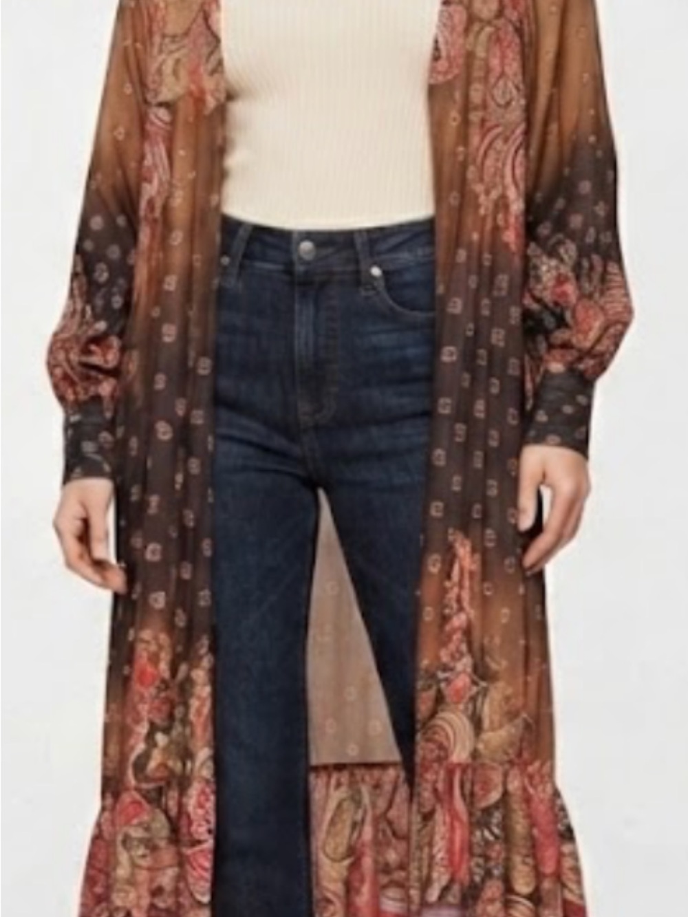 Great for Fall Angie Paisley Duster Kimono in Brown and Rust